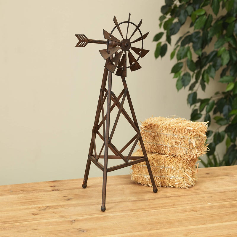 Gerson 14.5 Inch High Metal Windmill Decorative Accessory in Antique Rust Finish, Farmhouse Inspired Metal Decor - Image 2